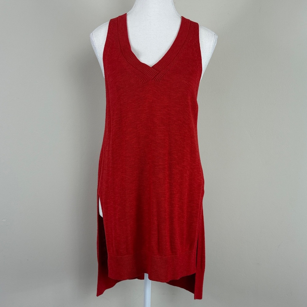 Anthropologie Vibrant Red Knit High‎ Low Tunic Blouse Size Small